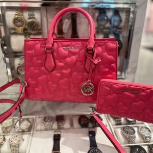 Michael Kors Red Heart-Patterned Satchel Set
